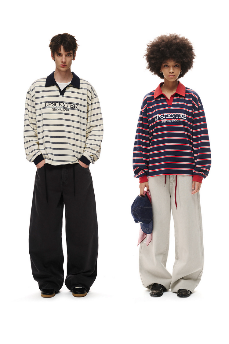 Striped Long Sleeve Polo — Loopsoon — view 3