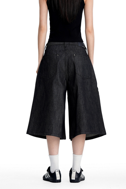 Wide Leg Raw Denim Shorts