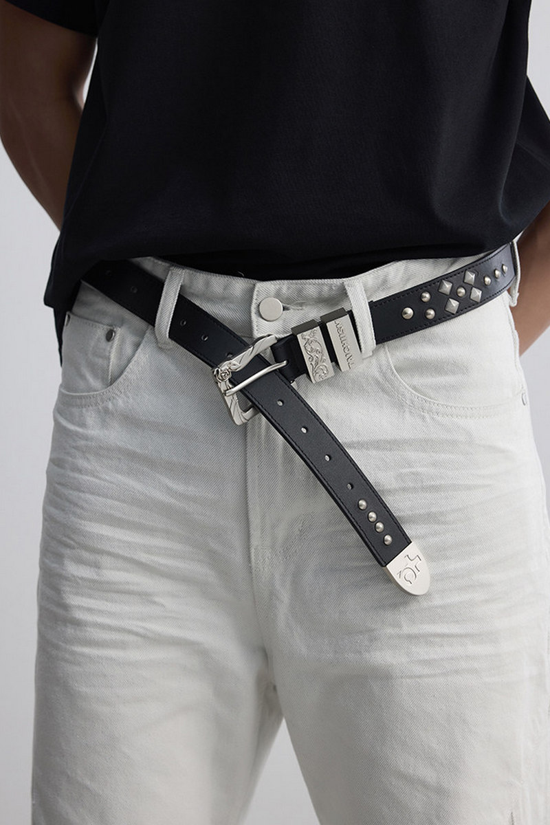 Embossed Leather Stud Belt