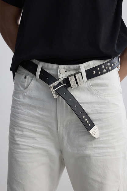 Embossed Leather Stud Belt