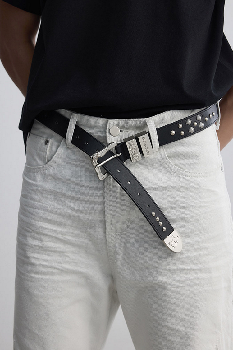 Embossed Leather Stud Belt — Taichiism — view 2