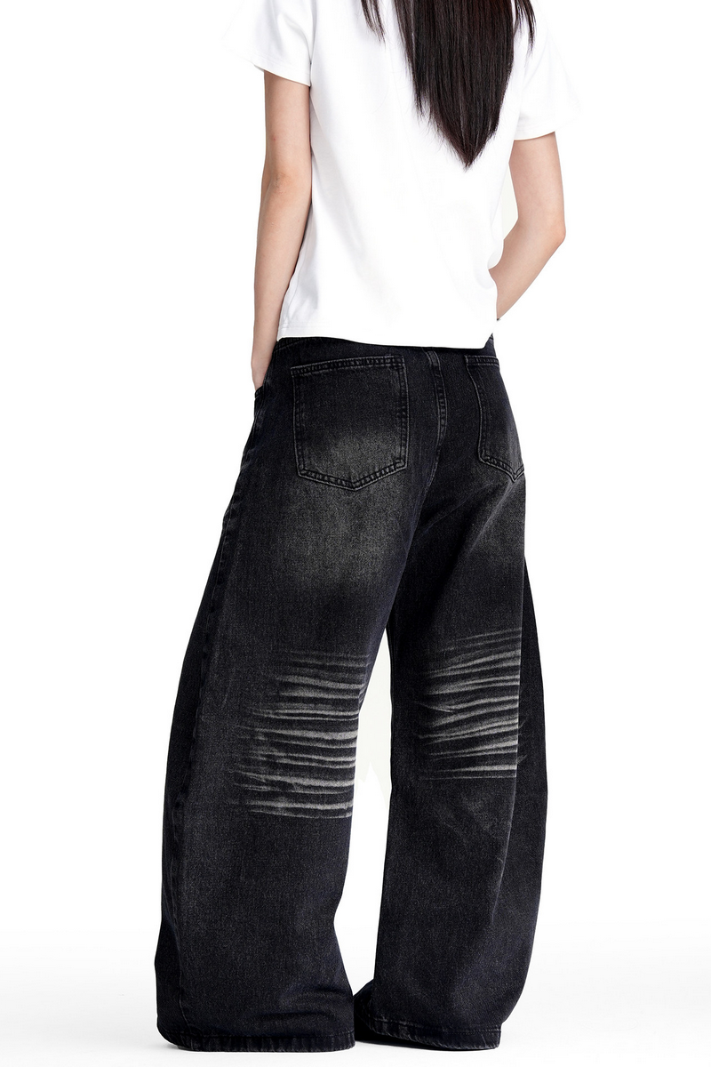Black Whisker Barrel Jeans
