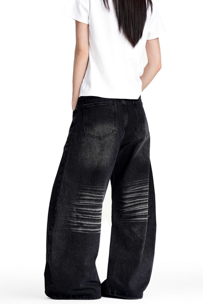 Black Whisker Barrel Jeans
