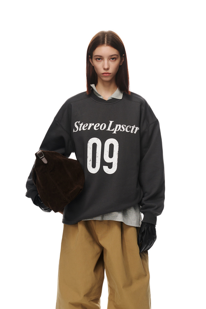 Number Print Collar Sweatshirt