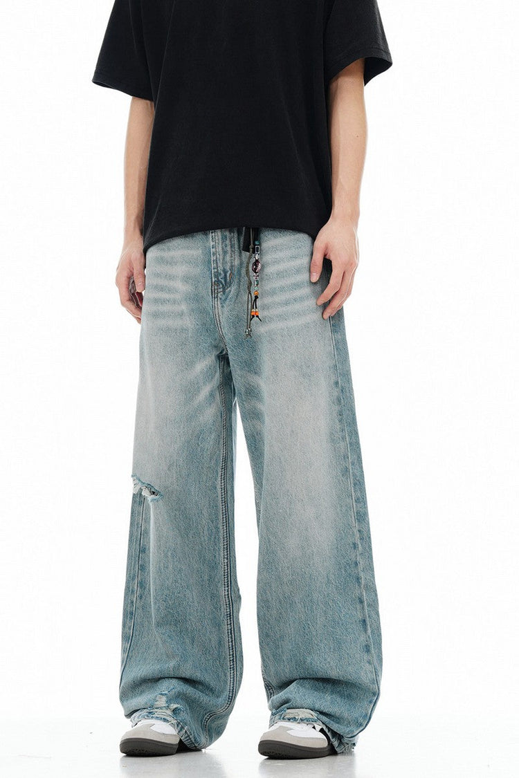 Distressed Light Wash Jeans — Trenqor Basics — view 3