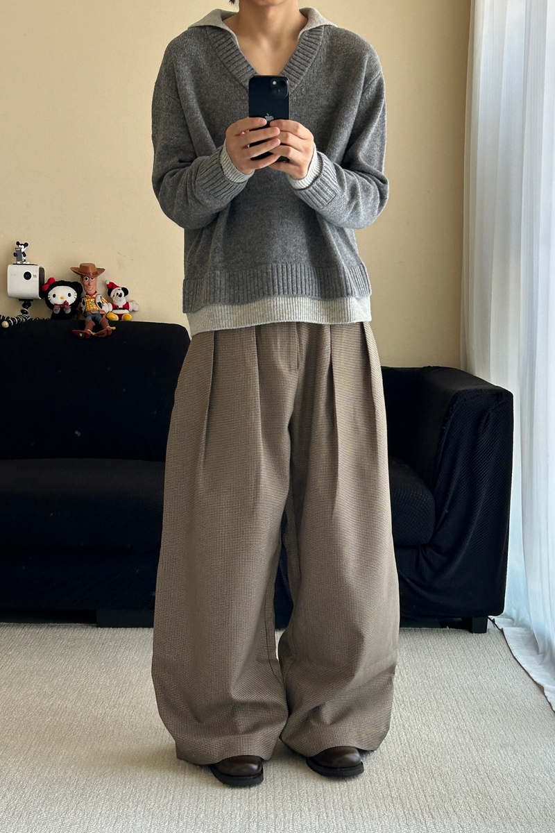 Houndstooth Pleated Wide Pants
