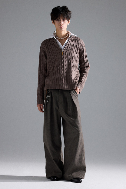 Houndstooth Suede Wide Pants