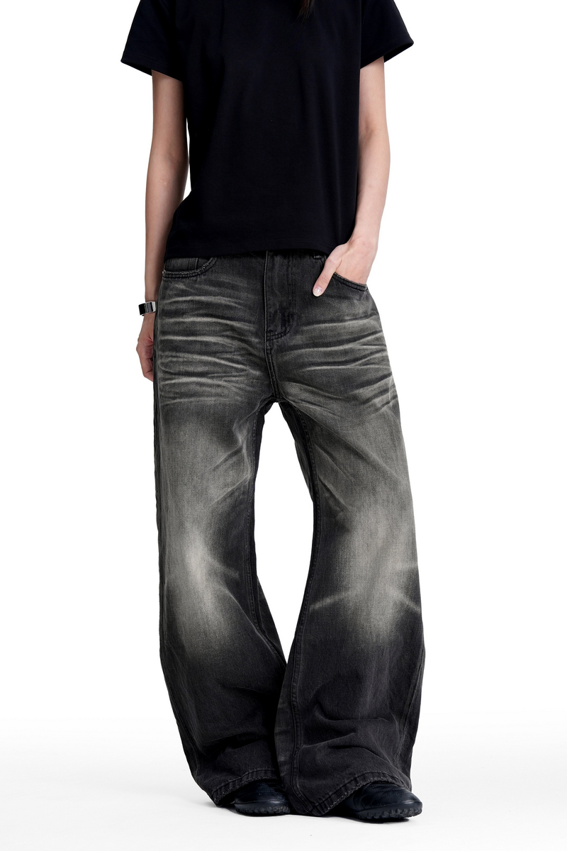 Faded Whiskered Wide Jeans