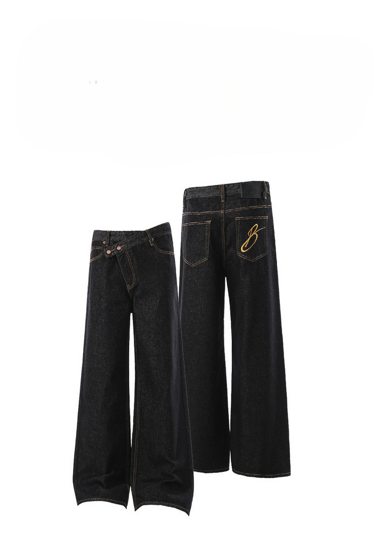 Asymmetric Black Jeans — Trenqor Basics — view 4