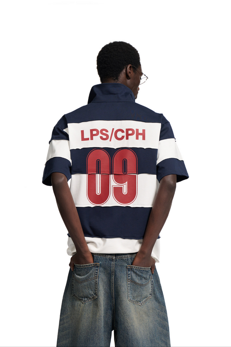 Distressed Striped Polo Shirt — Loopsoon — view 2