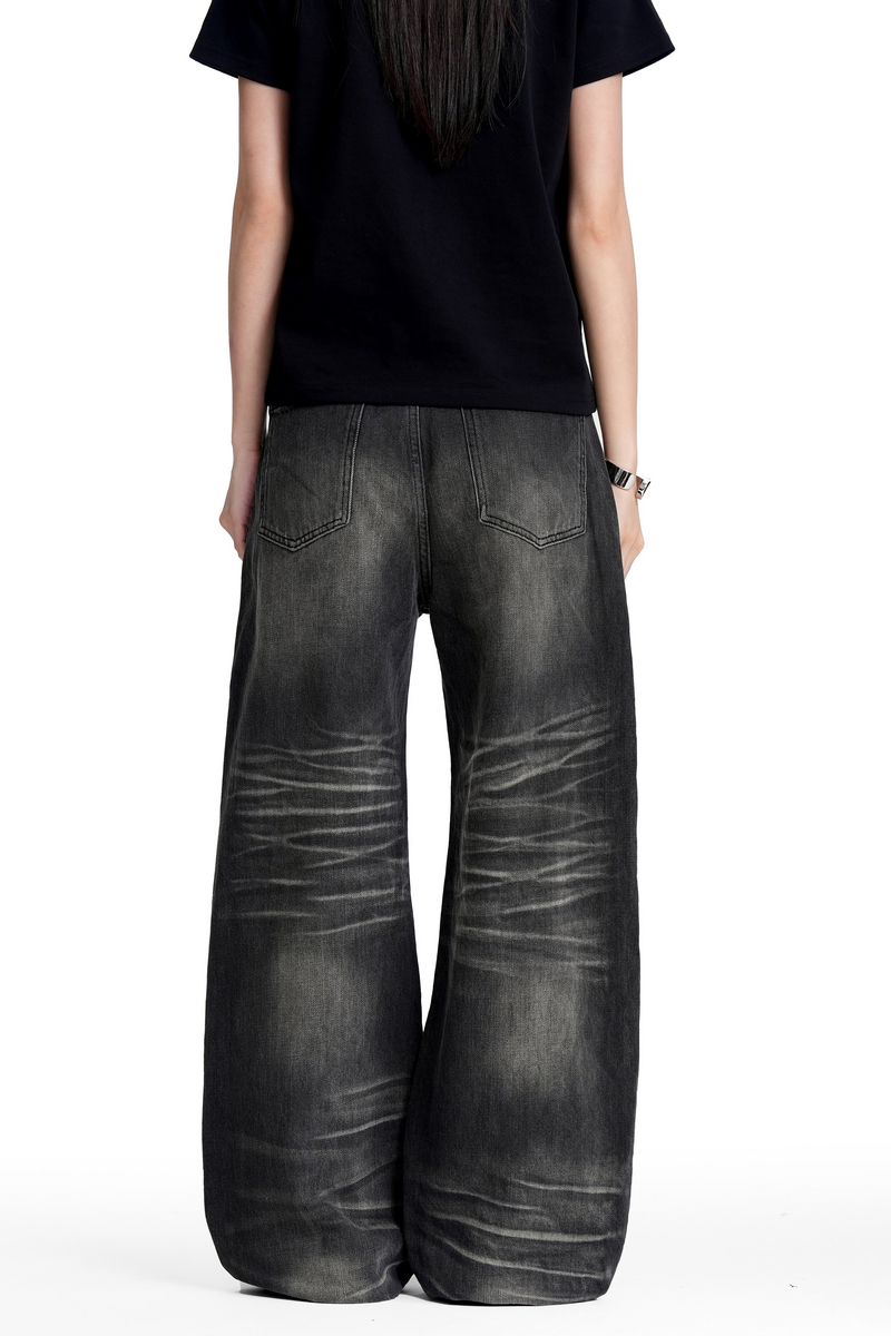 Faded Whiskered Wide Jeans