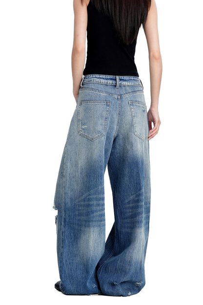 Ripped Cuffed Waist Jeans