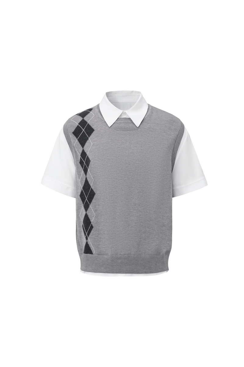 Layered Argyle Wool Shirt