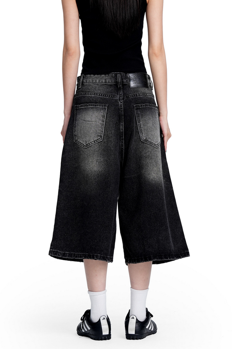 Black Denim Shorts — Trenqor Basics — view 2