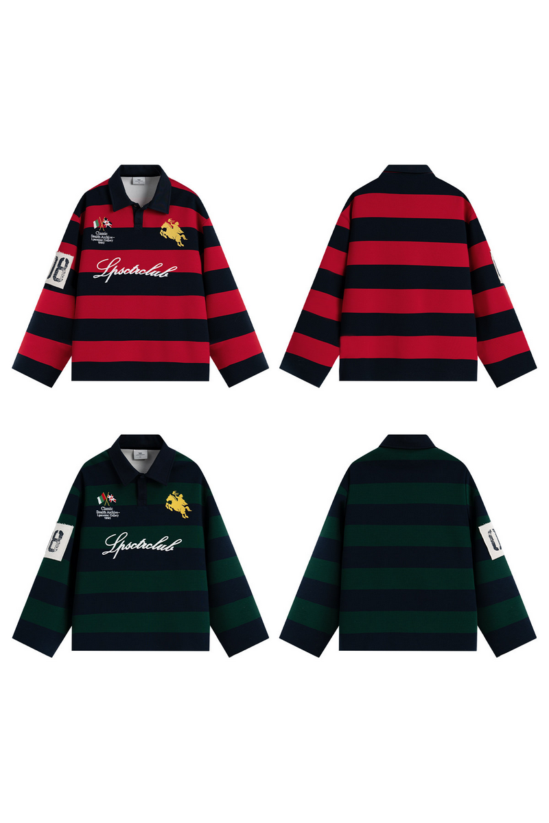 Striped Polo Collar Sweatshirt