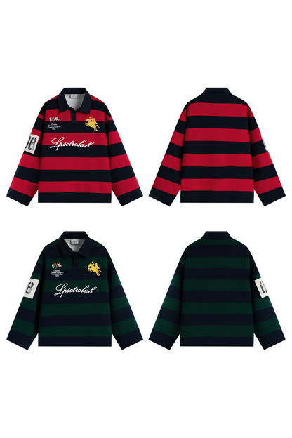 Striped Polo Collar Sweatshirt