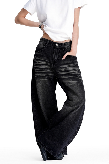 Black Whisker Barrel Jeans