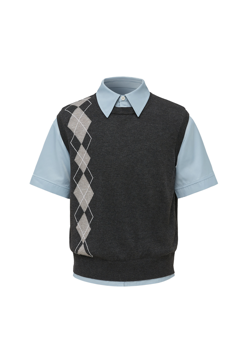Layered Argyle Wool Shirt