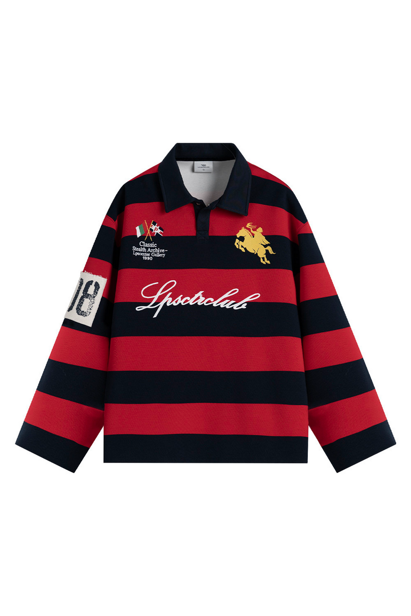 Striped Polo Collar Sweatshirt
