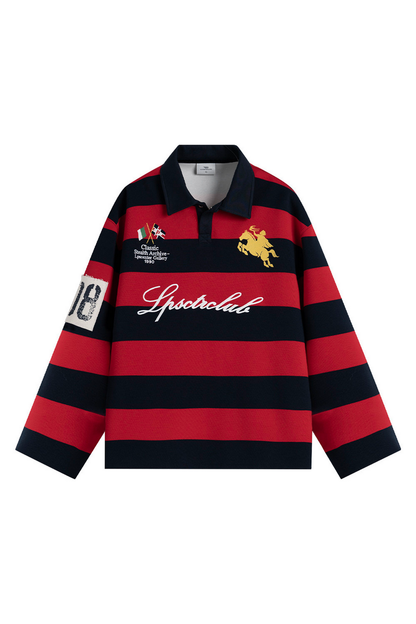 Striped Polo Collar Sweatshirt