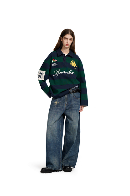 Striped Polo Collar Sweatshirt