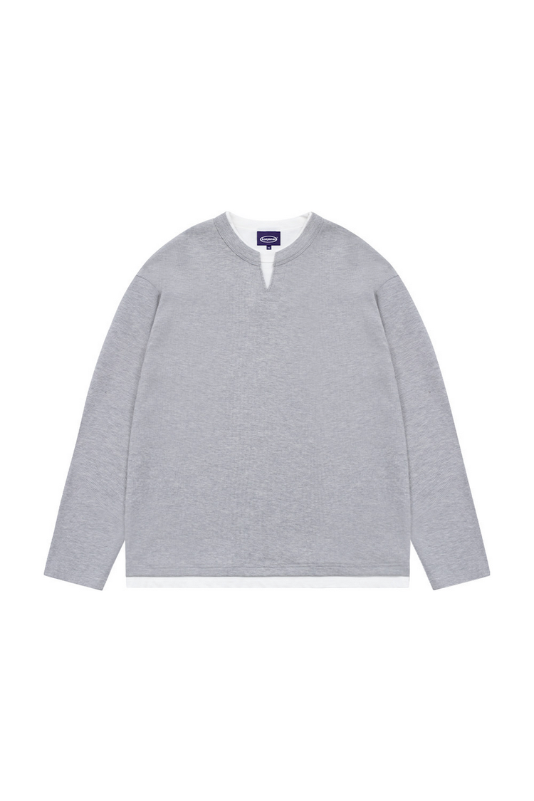 Layered V Neck Waffle Shirt — Loopsoon — view 2
