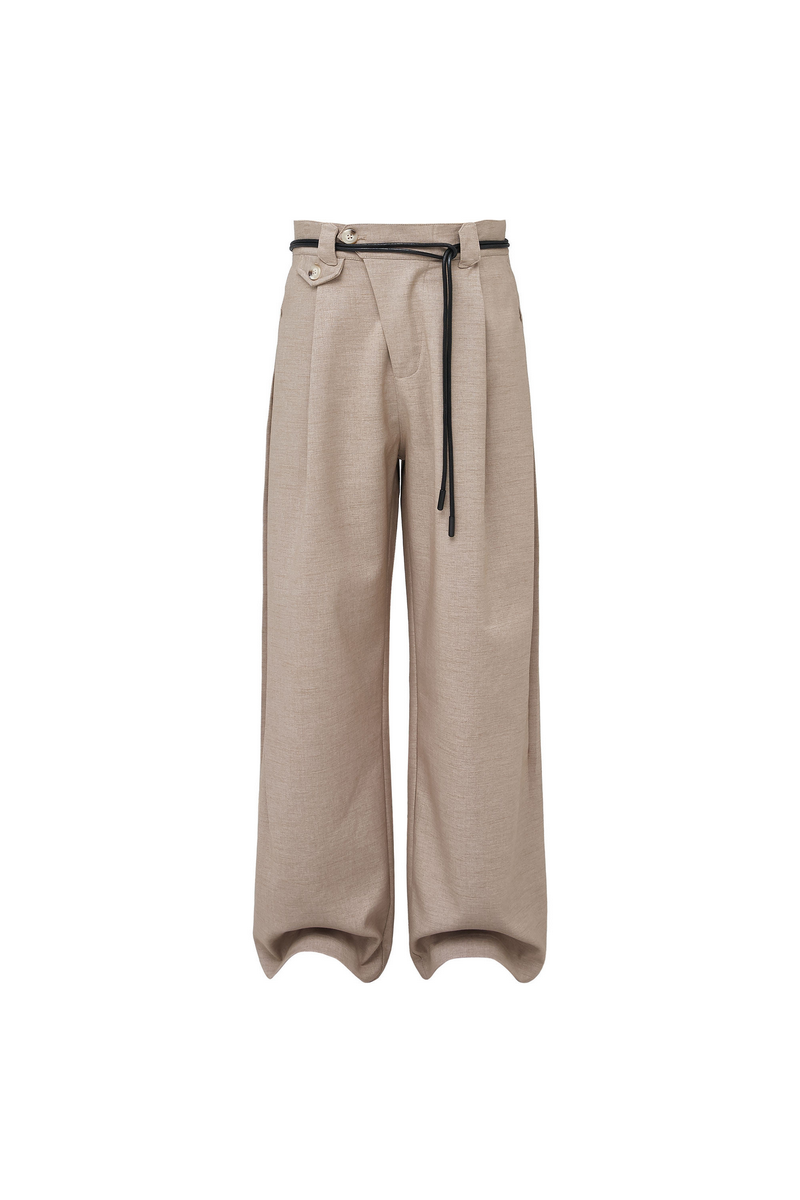 Linen Drawstring Wide Pants