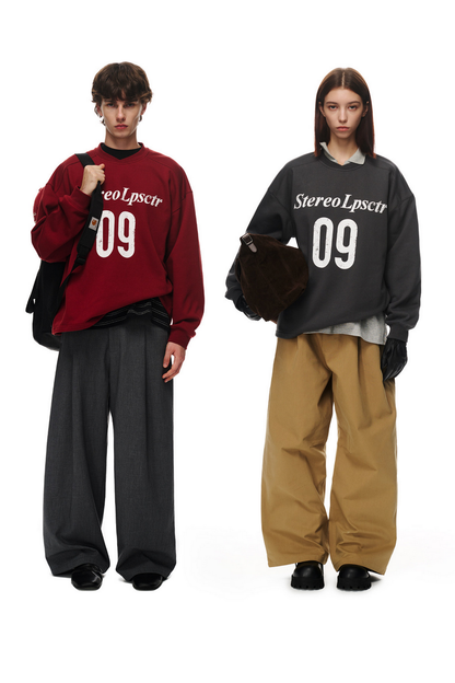 Number Print Collar Sweatshirt