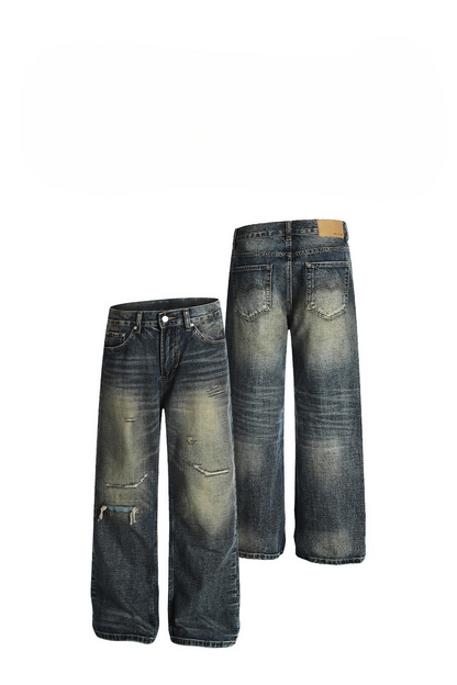 Ripped Whisker Straight Jeans