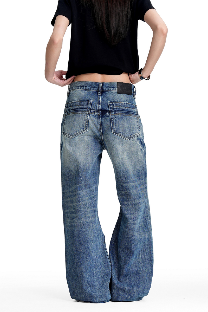 Whiskered Straight Bootcut Jeans