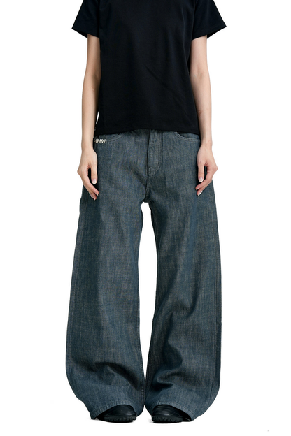 Aqua Stitch Barrel Jeans