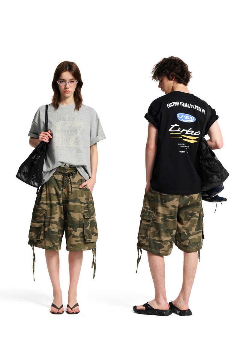 Camo Cargo Drawstring Shorts