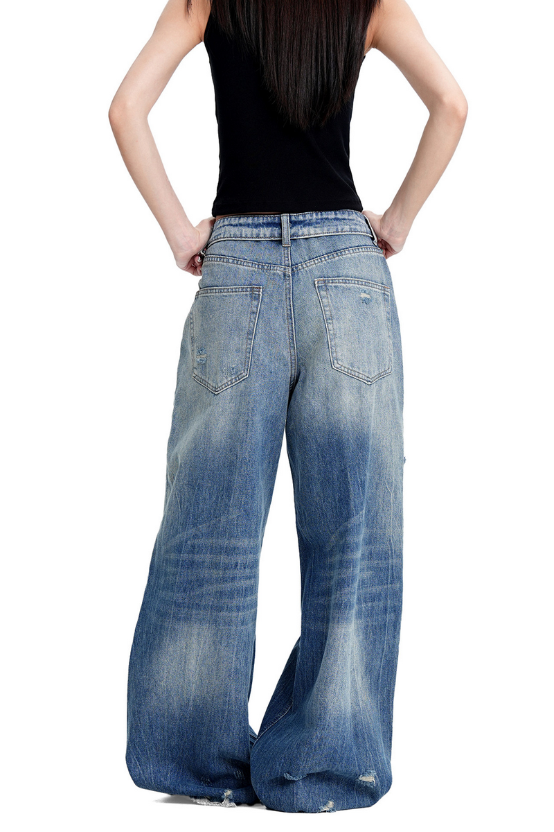 Ripped Cuffed Waist Jeans
