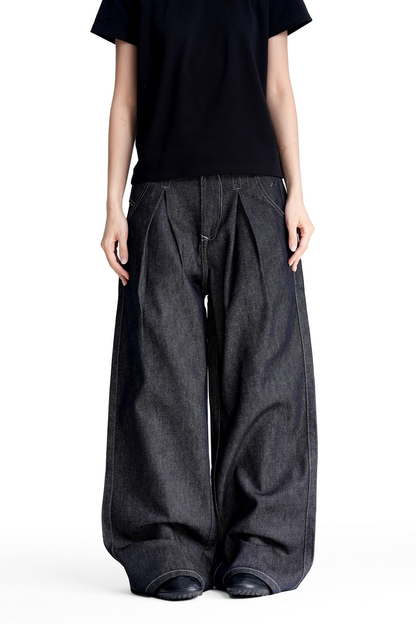 Creased Raw Straight Jeans
