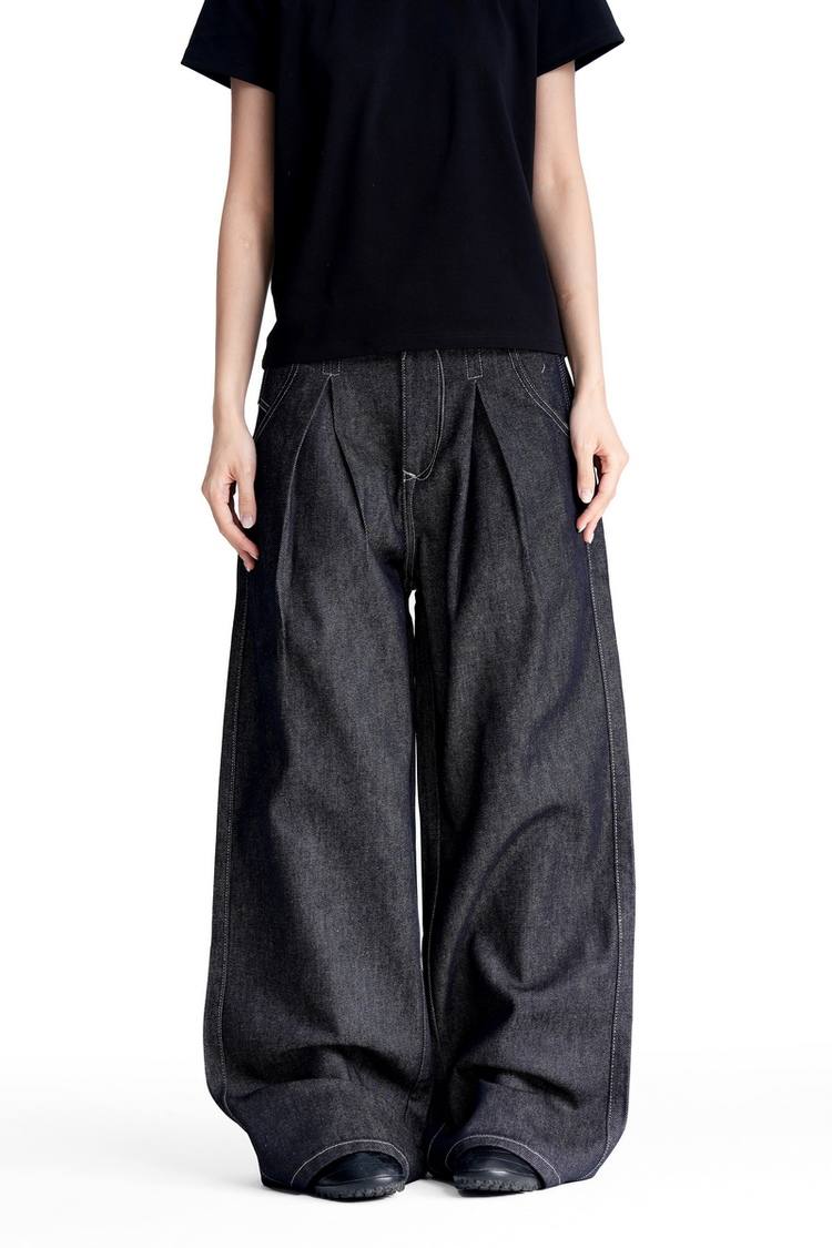 Creased Raw Straight Jeans — Trenqor Basics — view 2