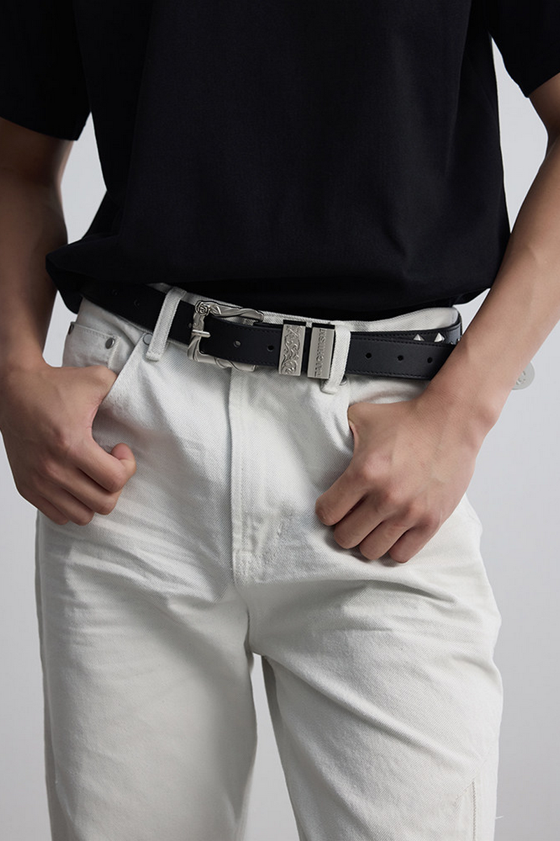 Embossed Leather Stud Belt