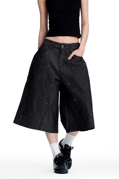 Wide Leg Raw Denim Shorts