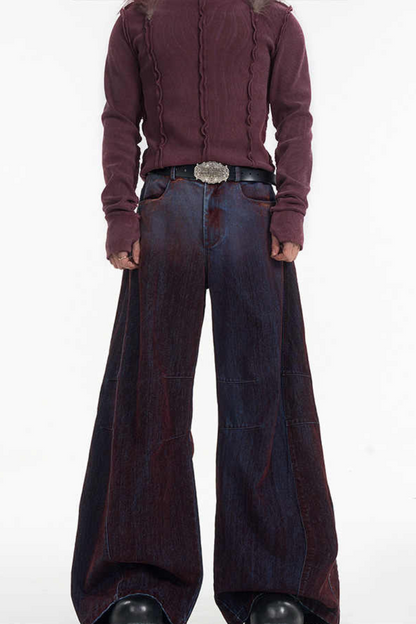 Flocked Patchwork Wide Jeans