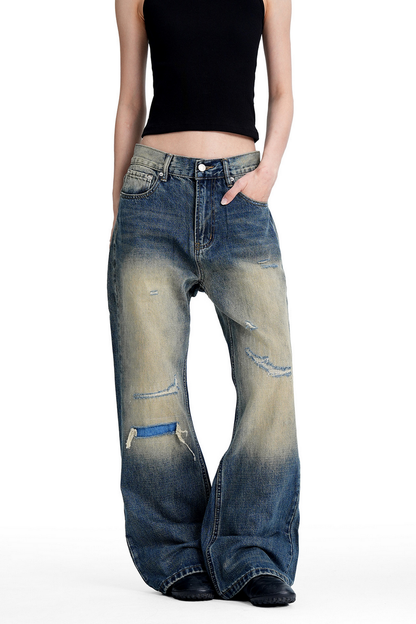 Ripped Whisker Straight Jeans