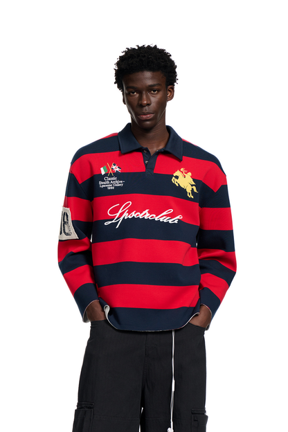Striped Polo Collar Sweatshirt