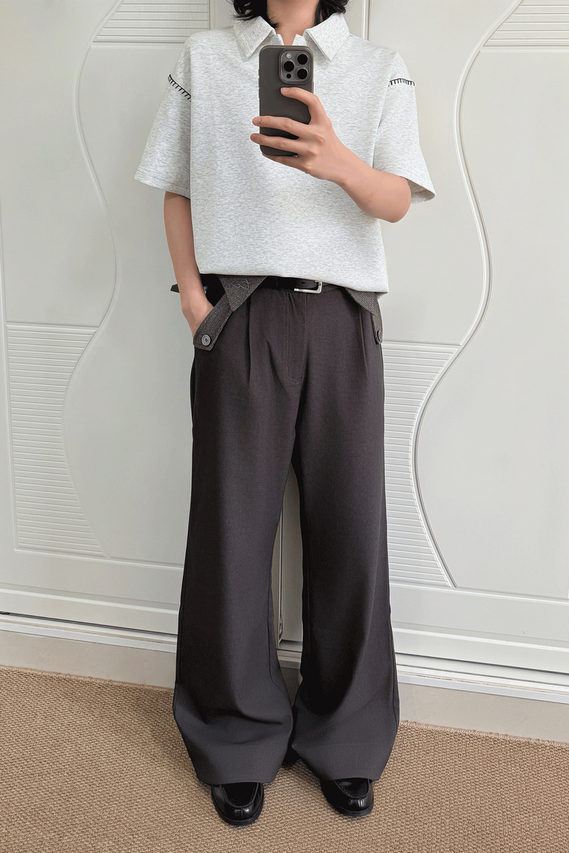 Houndstooth Wool Wide Pants