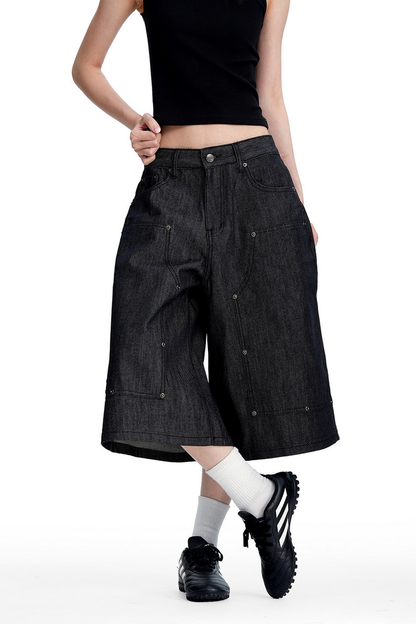 Wide Leg Raw Denim Shorts