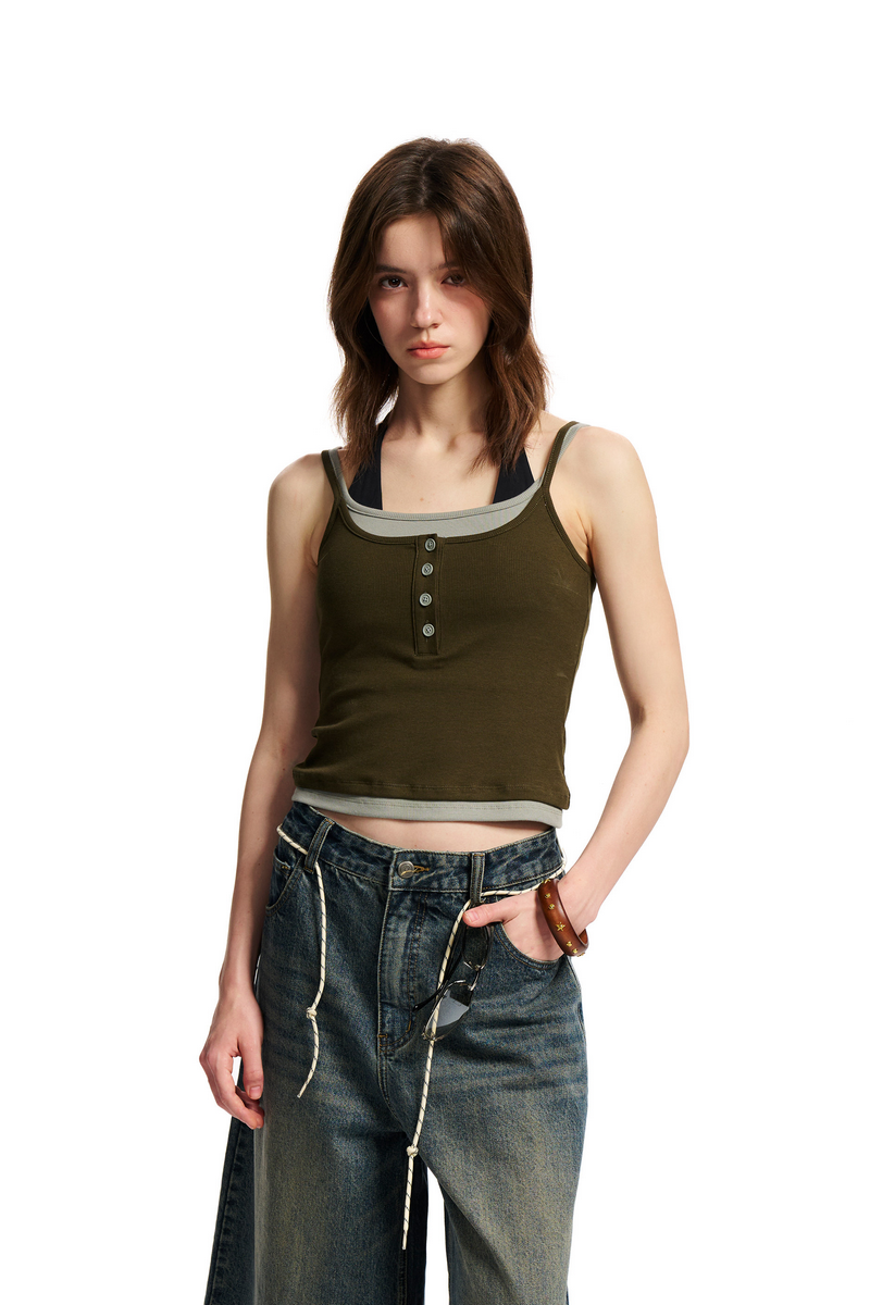Layered Contrast Strap Tank