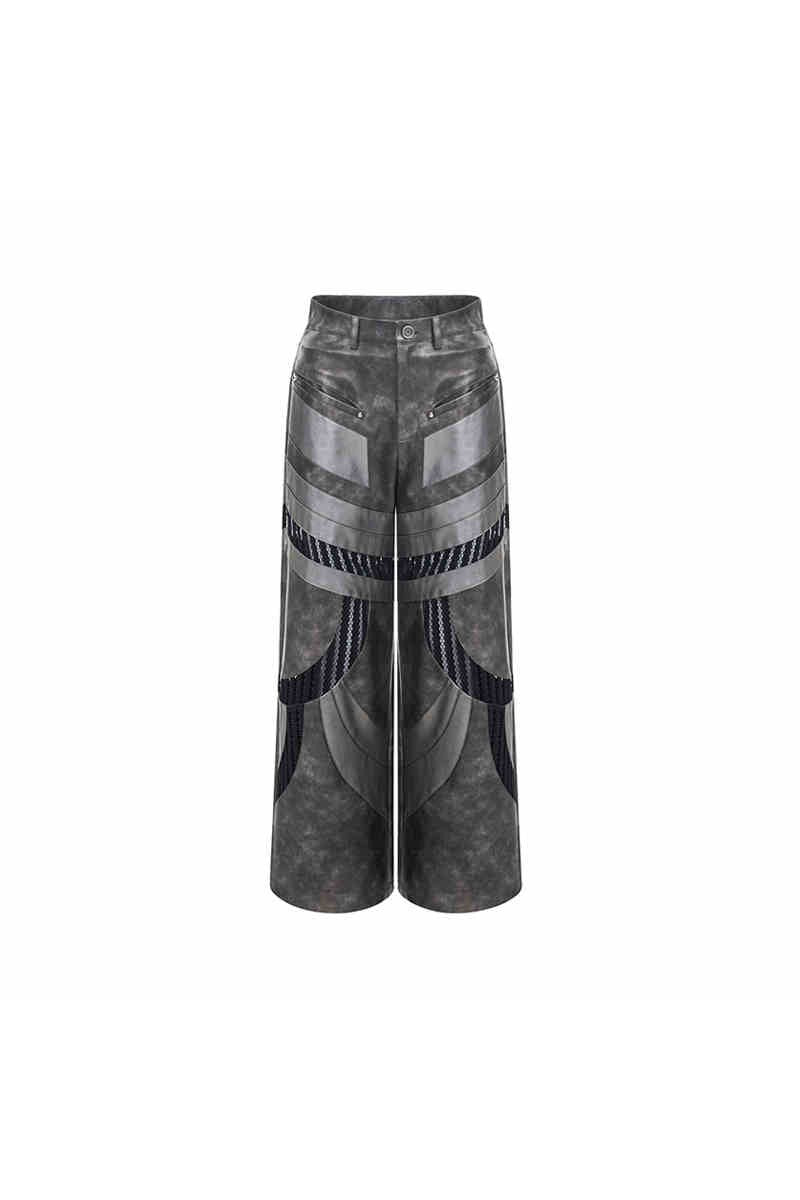 Liquid Mesh Cutout Leather Trousers