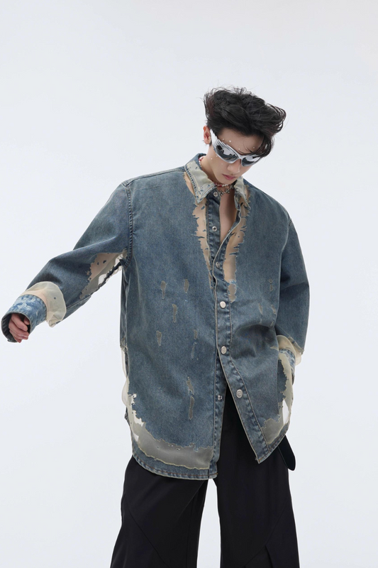 Deconstructed Lace Denim Shirt