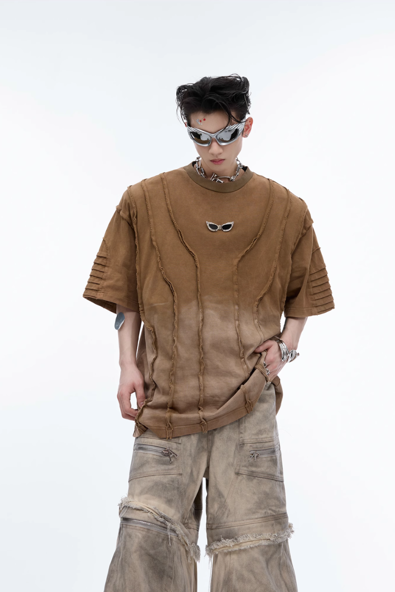 Gradient Pleated Shoulder Pad Tee