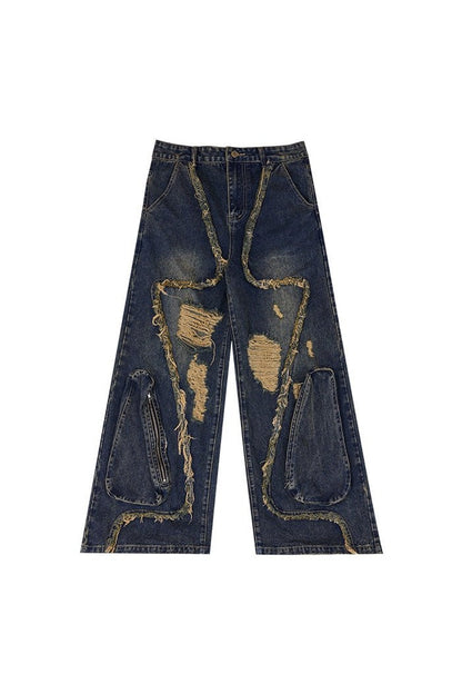 Deconstructed Retro Ripped Jeans