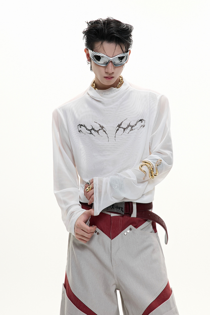 Mesh Fitted Metallic Print Tee