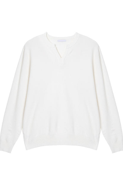 Textured V Neck Knit Sweater