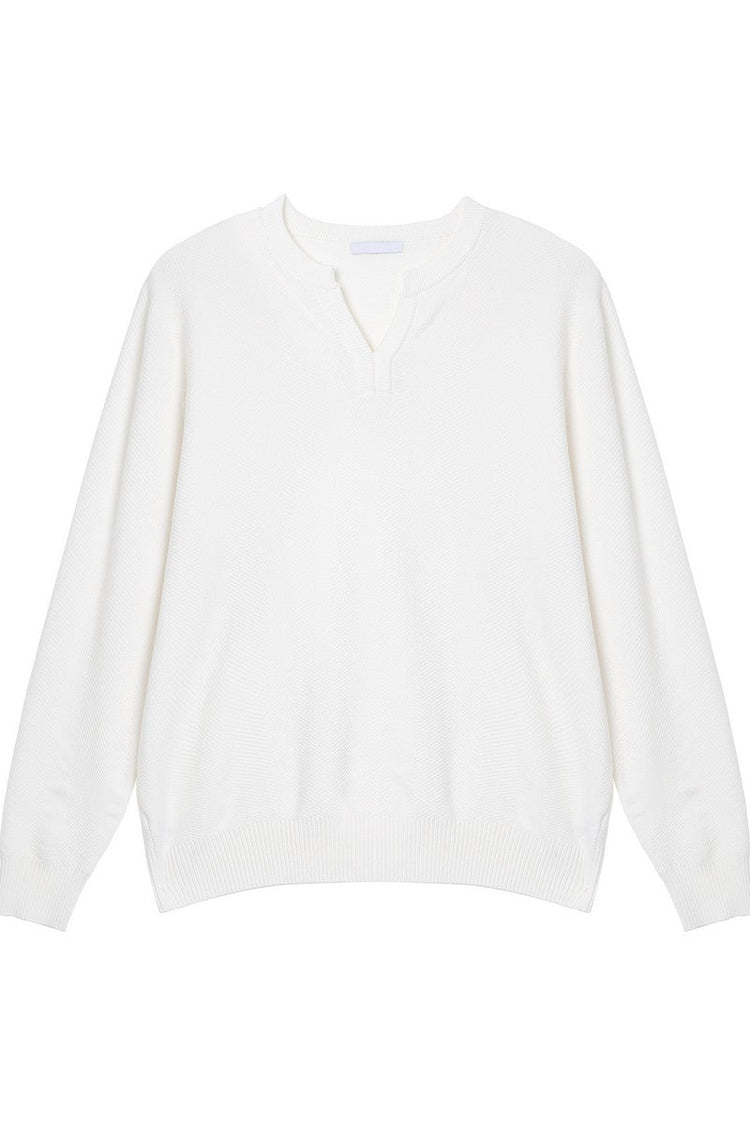 Textured V Neck Knit Sweater